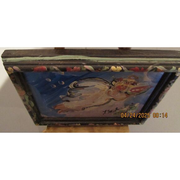 Original winged angel painting on wood framed signed by artist gallery wall art - Picture 4 of 9